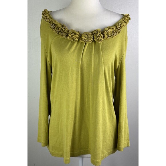 Talbots Women Large 3/4 Sleeve Blouse Shirt 3D Flower Green Fairycore Grunge - Picture 1 of 9